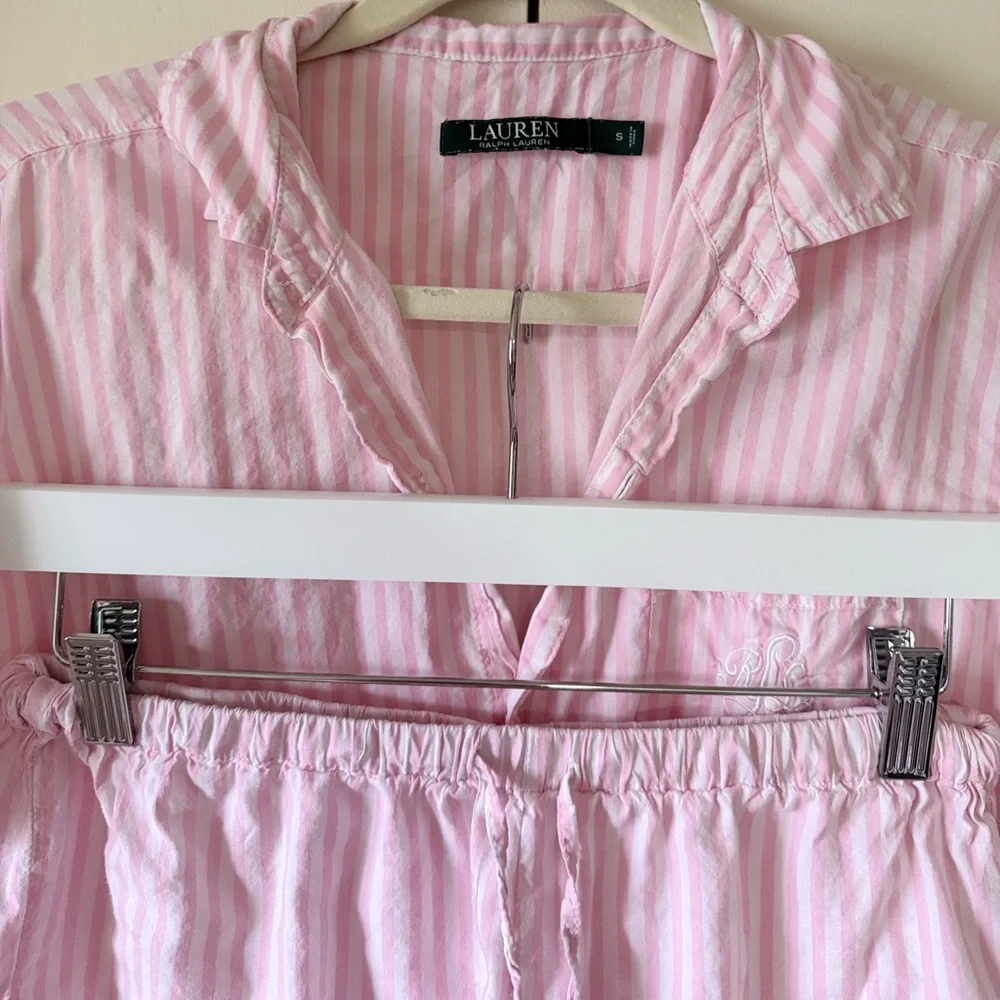 Lauren Ralph Lauren Pink and White Striped Top & Shorts Pajama Set LRL - Picture 4 of 8